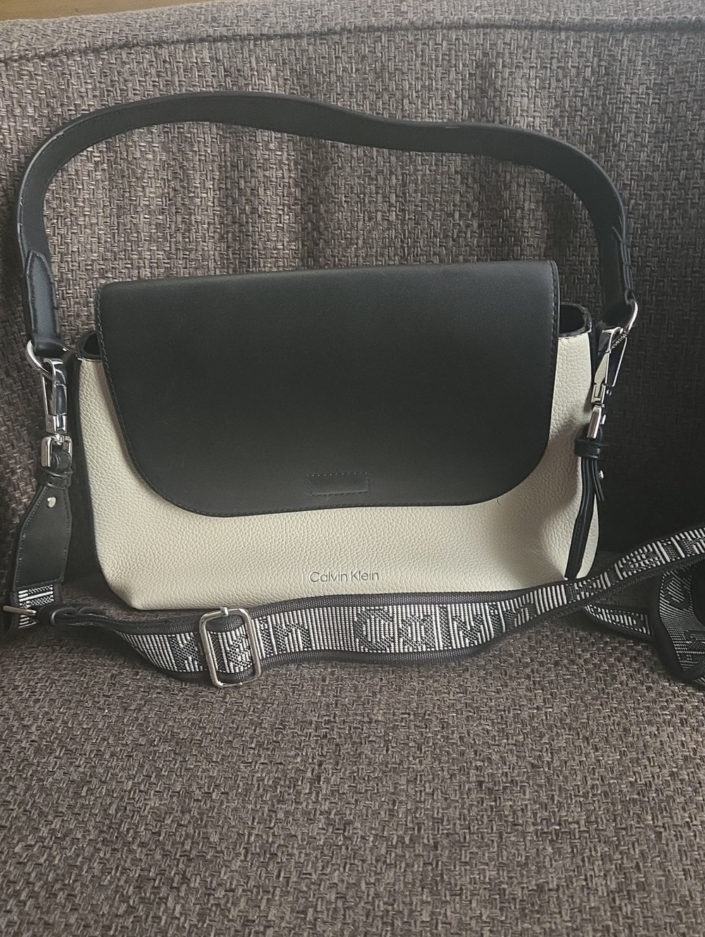 Calvin Klein Black and Cream Crossbody Shoulder Bag